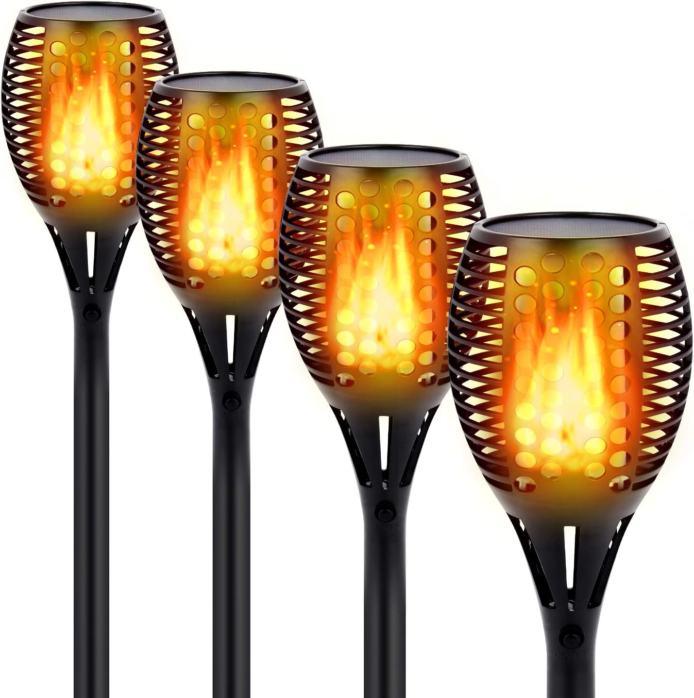 CINOTON Outdoor Solar Lights Upgraded, 43" Waterproof Solar Torch Light with Flickering Flames 96 LED Outdoor Landscape Decoration Lighting Dusk to Dawn Solar Tiki Light for Patio Driveway (4 Packs)