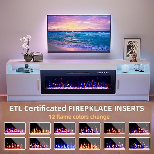 Miniatura 85 de BREEZEHEAT Soporte de TV eléctrico con chimenea de 36 pulgadas de hasta 80 pulgadas, centro de entretenimiento LED con puertas de alto brillo,