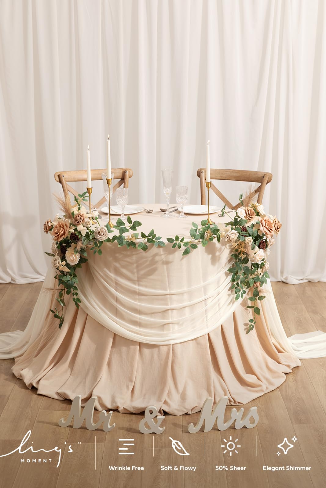 Ivory Table Runner - 14ft Sheer Chiffon for Weddings -3