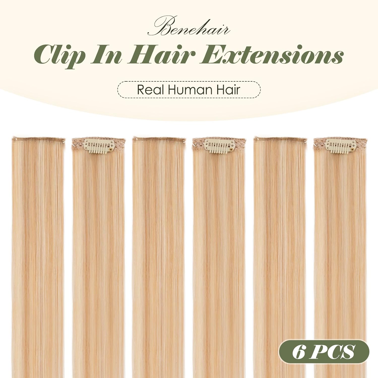 Benehair 6PCS 6 Clips In Human Hair Extensions Light Ash Brown Mixed Bleach Blonde Short Straight Mini Clip Ins Balayage Highlights Natural Clip On Hairpin Hairpiece For Women 14inch 36g #18RP613R