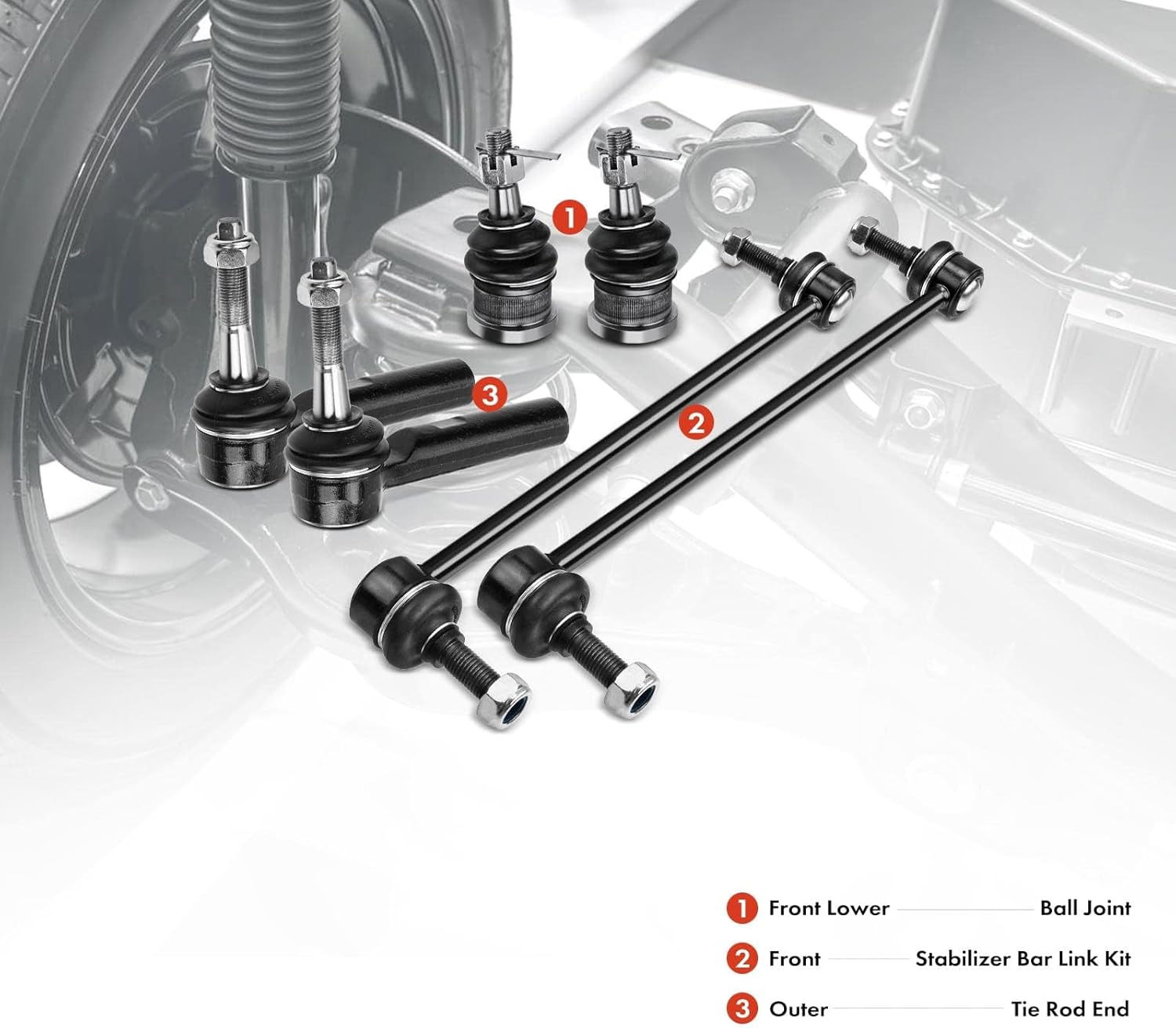 A-Premium Set of 6, Front Sway Bar Link, Lower Ball Joint, Outer Tie Rod End, Compatible with Dodge Grand Caravan 2001-2004, Caravan 2001-2004, Chrysler Town & Country 2001-2004, Voyager 2001-2003