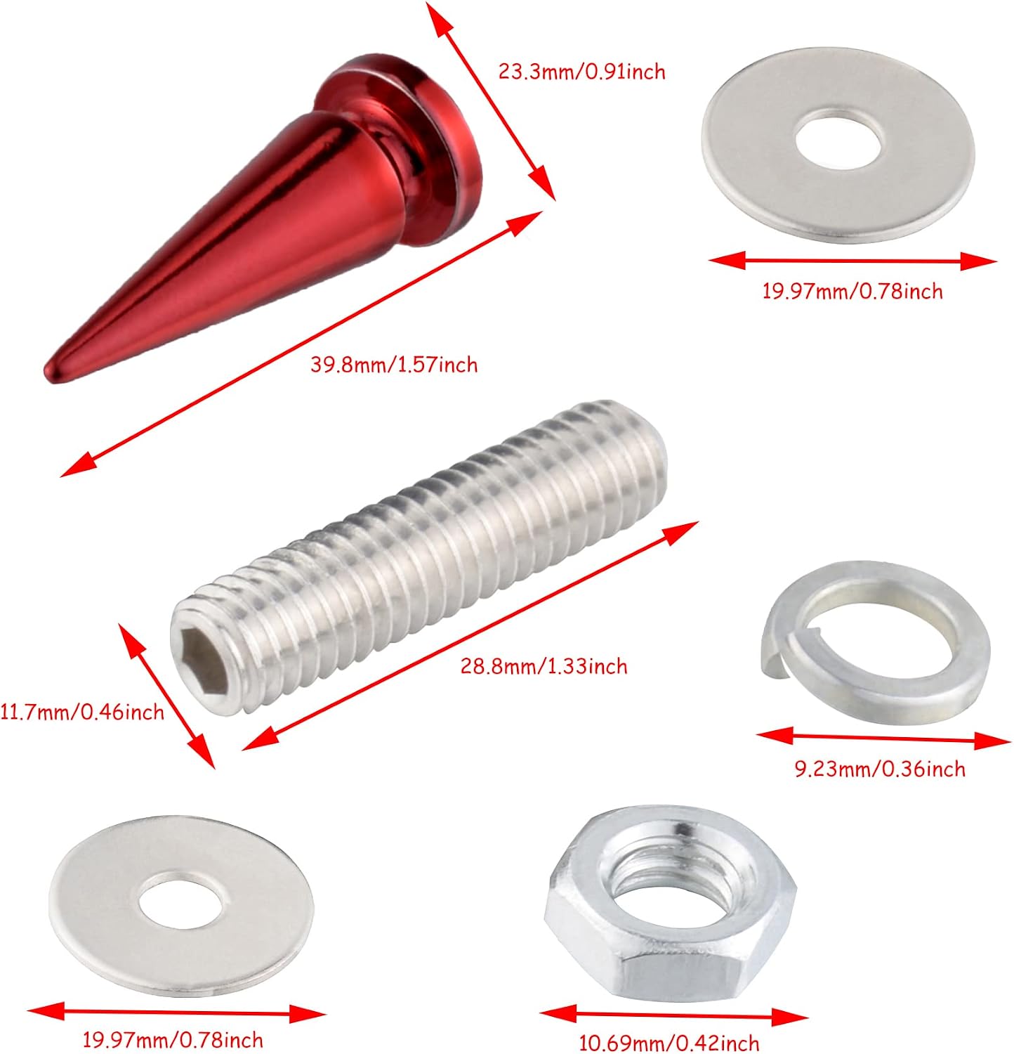 Lunsom License Plate Frame Screw Fasteners, Screw Caps for Car Motorcycle, License Plate Screws with Covers,4PCS,Red