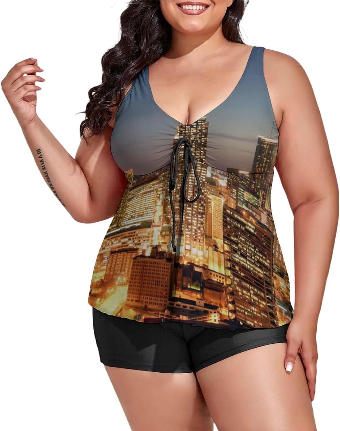 Womens Plus Size Tankini Swimsuits with Shorts Bananas Fruit Two Piece Bathing Suit Summer Fruit Swimwear Tummy Control