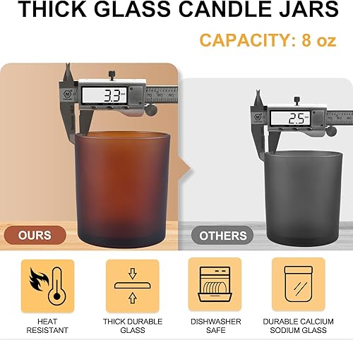 Miniatura 210 de Tarros de vela gruesos de 8 onzas para hacer velas, 15 unidades, tarros vacíos transparentes con tapas de madera para hacer velas, contenedor