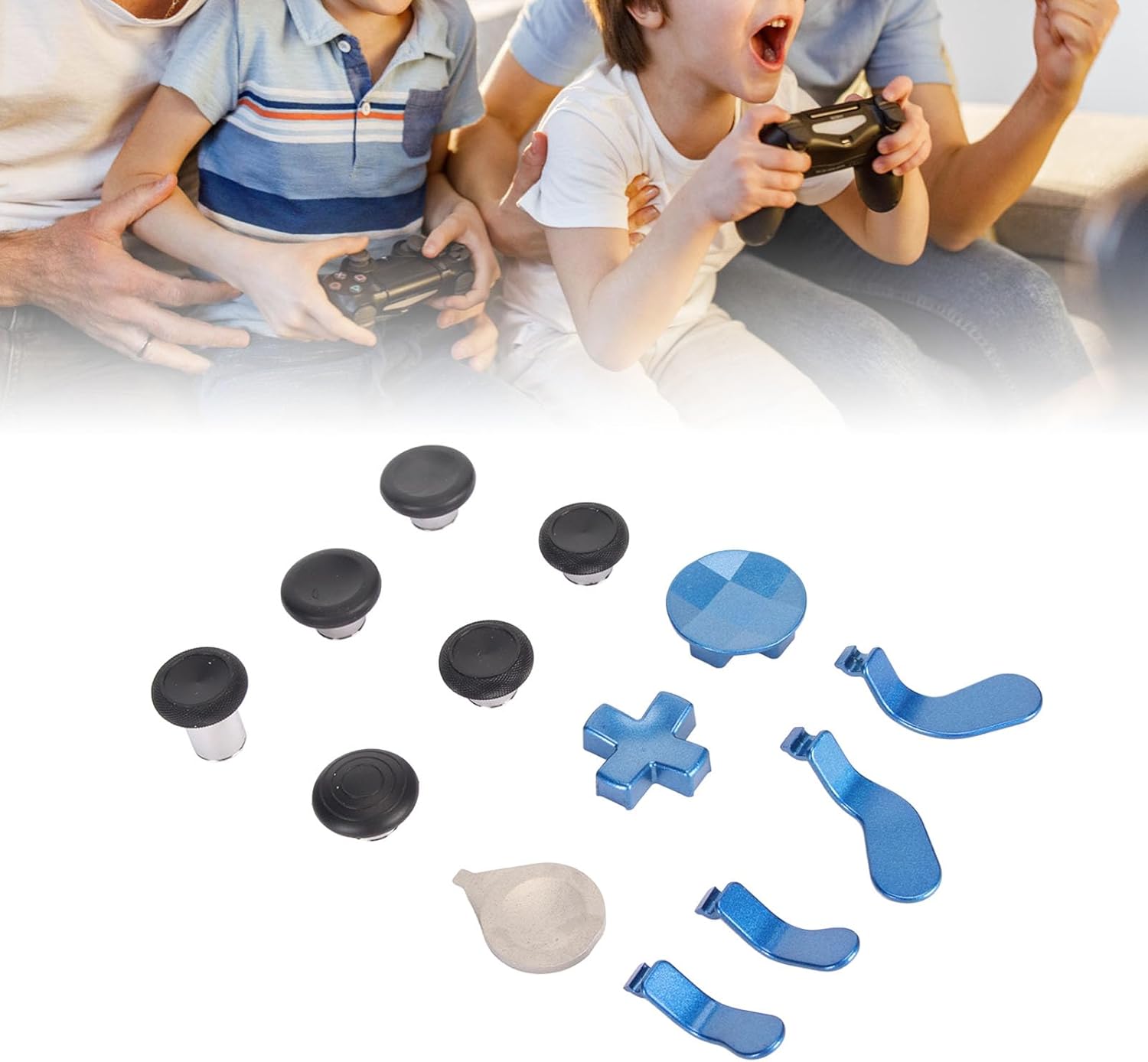 Bewinner Metal Thumbsticks for One Elite Series 2, 13 in 1 Replacement Buttons Kit with 12 x Pushbuttons, 1 x Pick, 1 x Storage Bag (Blue)