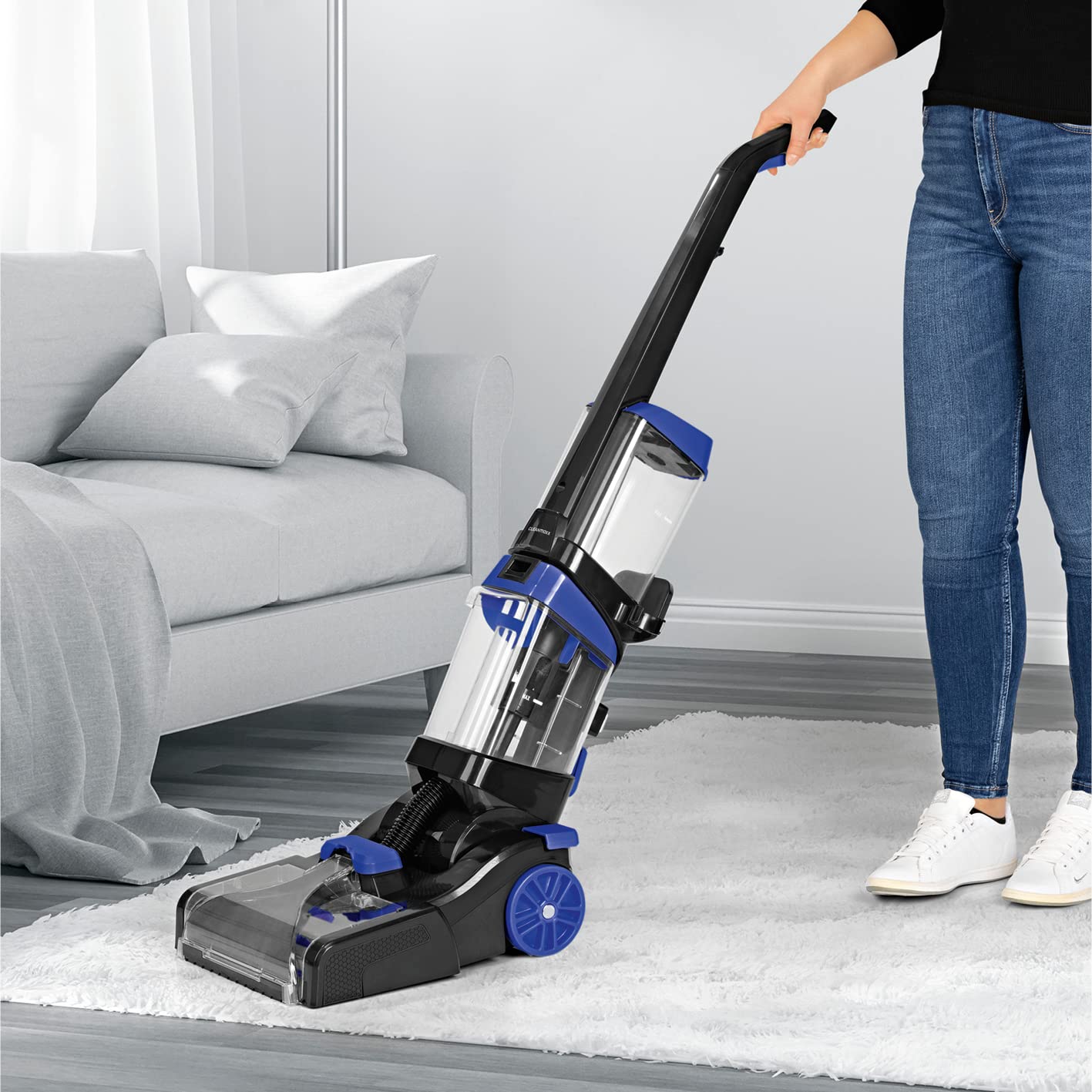 CLEANmaxx Nettoyeur de tapis Pro+ 3 en 1 : Laver, nettoyer, aspirer | Aspirateur à eau avec fonction air chaud, brosses vibrantes & latérales | Rembourrage & roulettes incluses pour sols durs