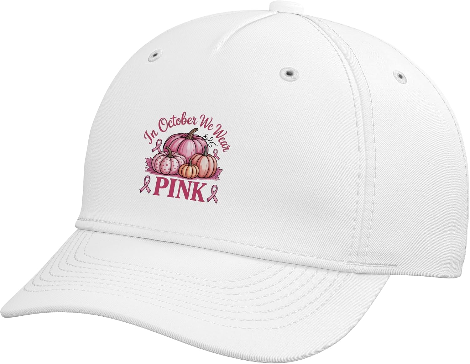 in October We Wear Pink Breast Cancer Awareness Pumpkin Adjustable Baseball Hat