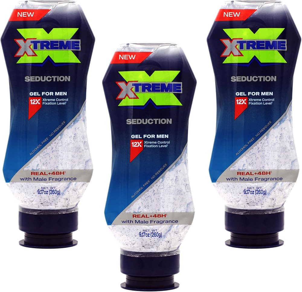 Xtreme Gel Seduction Styling Hair Gel For Men With Aloe Vera and 48-Hours Control, 9.17 Oz Squeeze Bottle (Pack of 3)