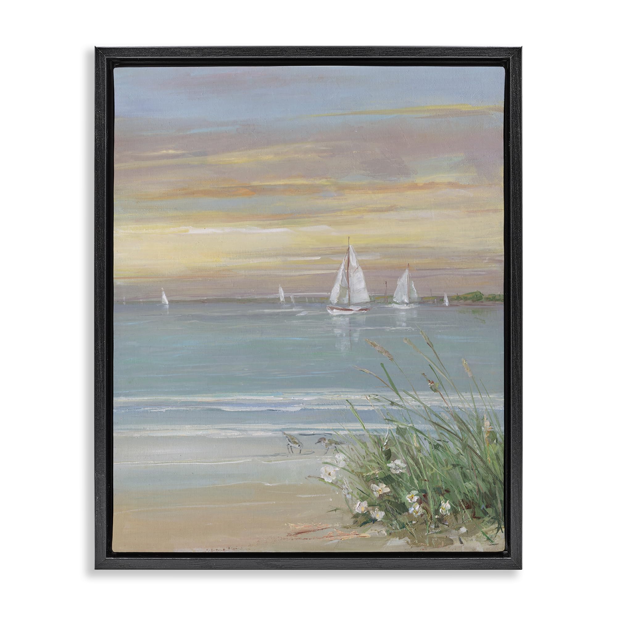 Nautical Sailboats Sandy Shore, 24 x 30 Inch Canvas in Floater Frame