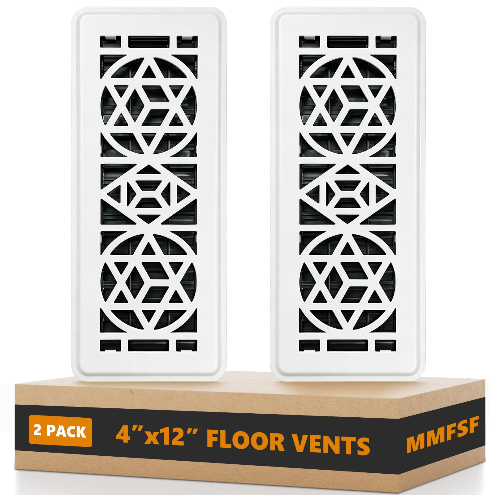 Lot de 2 housses d'aération de sol, 10,2 x 30,5 cm, très résistantes, en acier, décoratives et réglables pour la maison, le sol, le plafond ou les murs latéraux (blanc, 4 x 12 pièces)