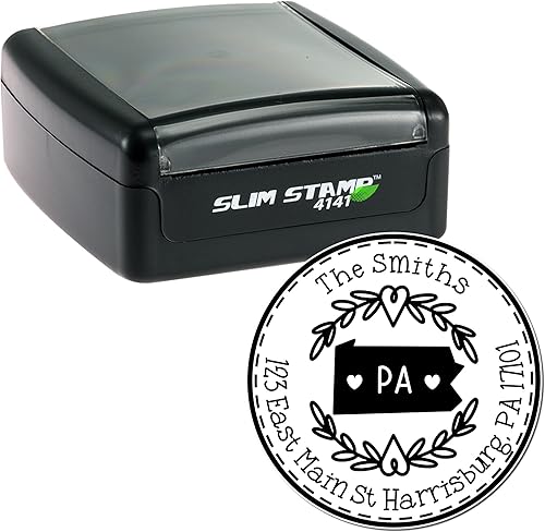 Miniatura 555 de Round State Love - Sello de dirección de devolución para Texas, uso con almohadilla de sello, mango de madera, sello de dirección de Texas