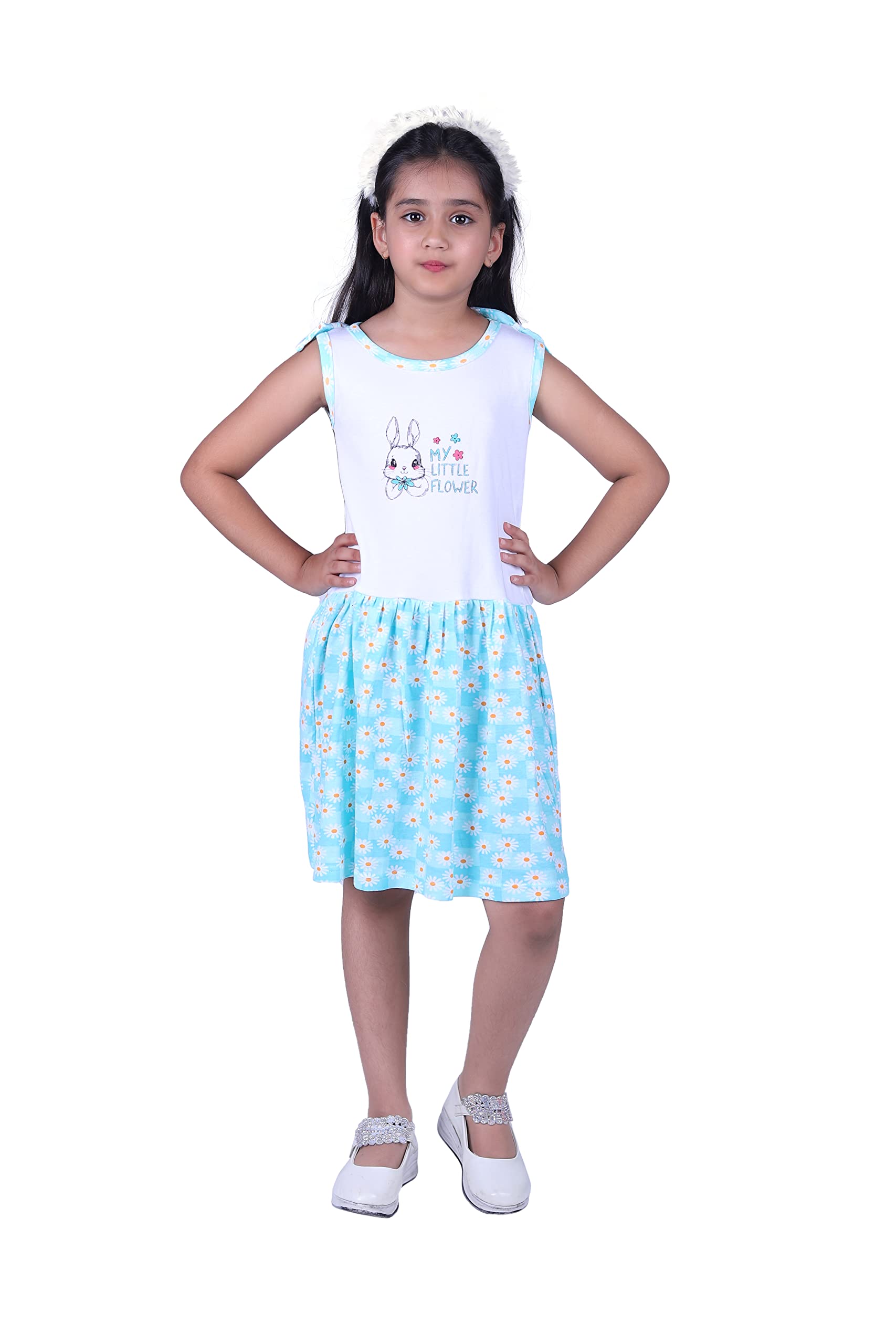 TotzTouch Baby Kids Girls Dress | Frock | Gown, Party, Birthday One Piece with Stylish Bow Cotton Below Knee Length Age 1 to 11 Years