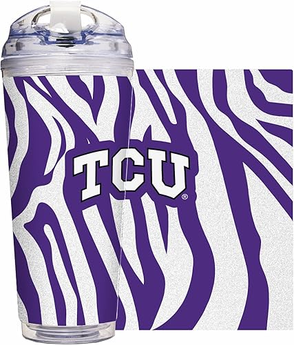 Miniatura 229 de Rico Industries NCAA - Vaso de acrílico con purpurina de 24 onzas con tapa con bisagras, vaso de doble pared con licencia oficial y popote Brillo