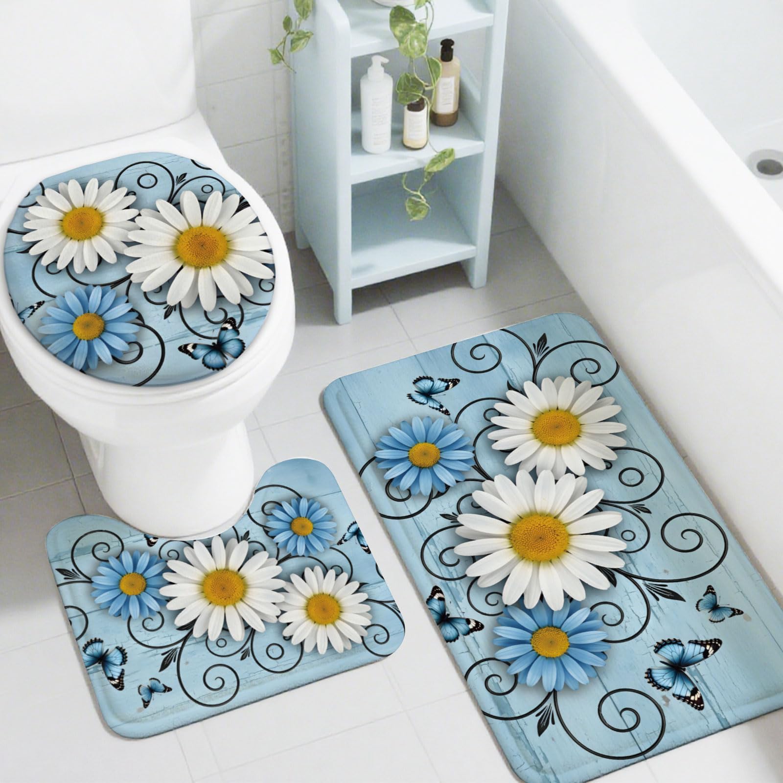 Housse de couvercle de WC et tapis de bain assortis cottage