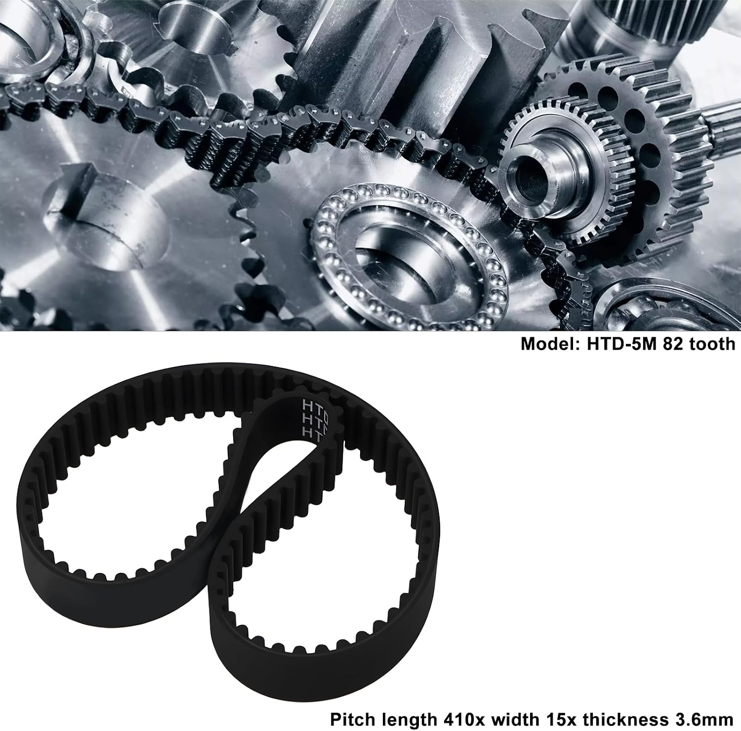 ECSiNG 2x Rubber Timing Belt HTD-5M 82 Teeth Pitch 410mmx15mmx3.6mm Suitable for Transmission Gear Drive