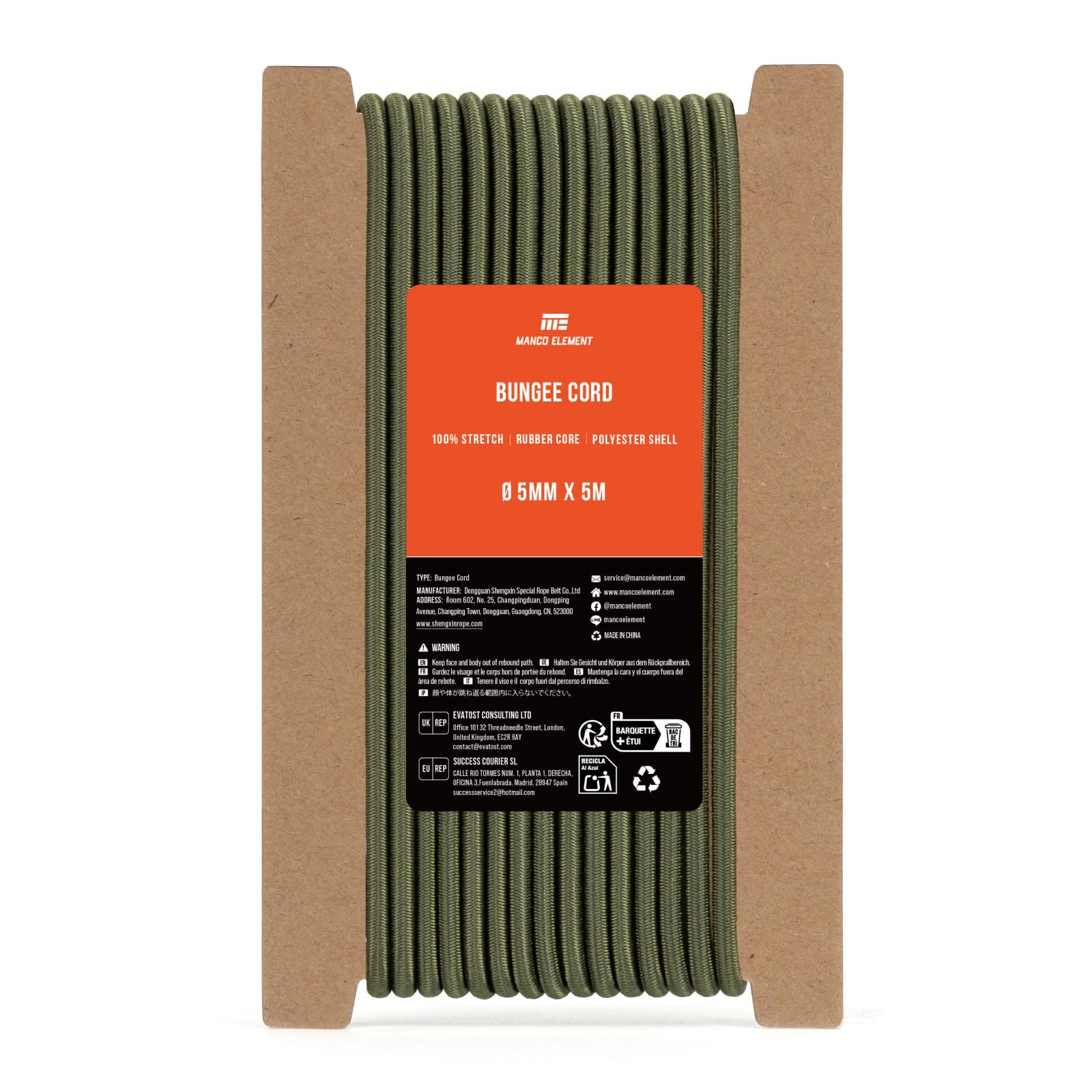 Manco Element Army Green Bungee Cord 5Mm X 5M Elastic Cord Shock Cord
