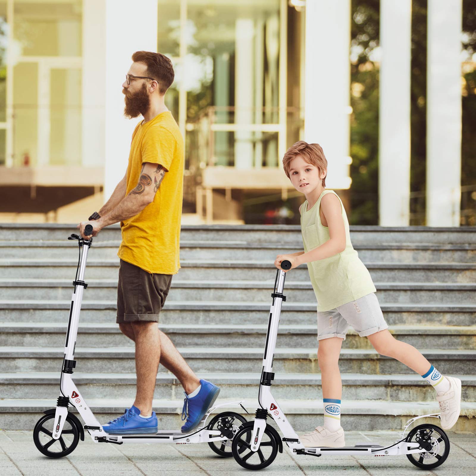 GYMAX Stunt Scooter höhenverstellbar, Faltbarer Kickscooter mit 200 mm Rädern, Sports Tretroller mit Doppel Federung, inkl. Klingel & Tragegurt, bis 100 kg belastbar, für Kinder & Erwachsene