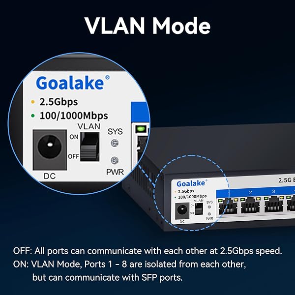 Goalake Switch Bureau 8 Ports 2.5G + 1 Port SFP+ 10G | Non Géré | Multi-Gigabit | Plug & Play | 802.3X | Ideal PME/Petit Bureau - 3
