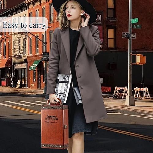 Miniatura 4 de Caja de regalo de vino de 2 botellas con 4 accesorios, bolsa portátil para vino para ocasiones especiales, caja de almacenamiento de cuero vintage