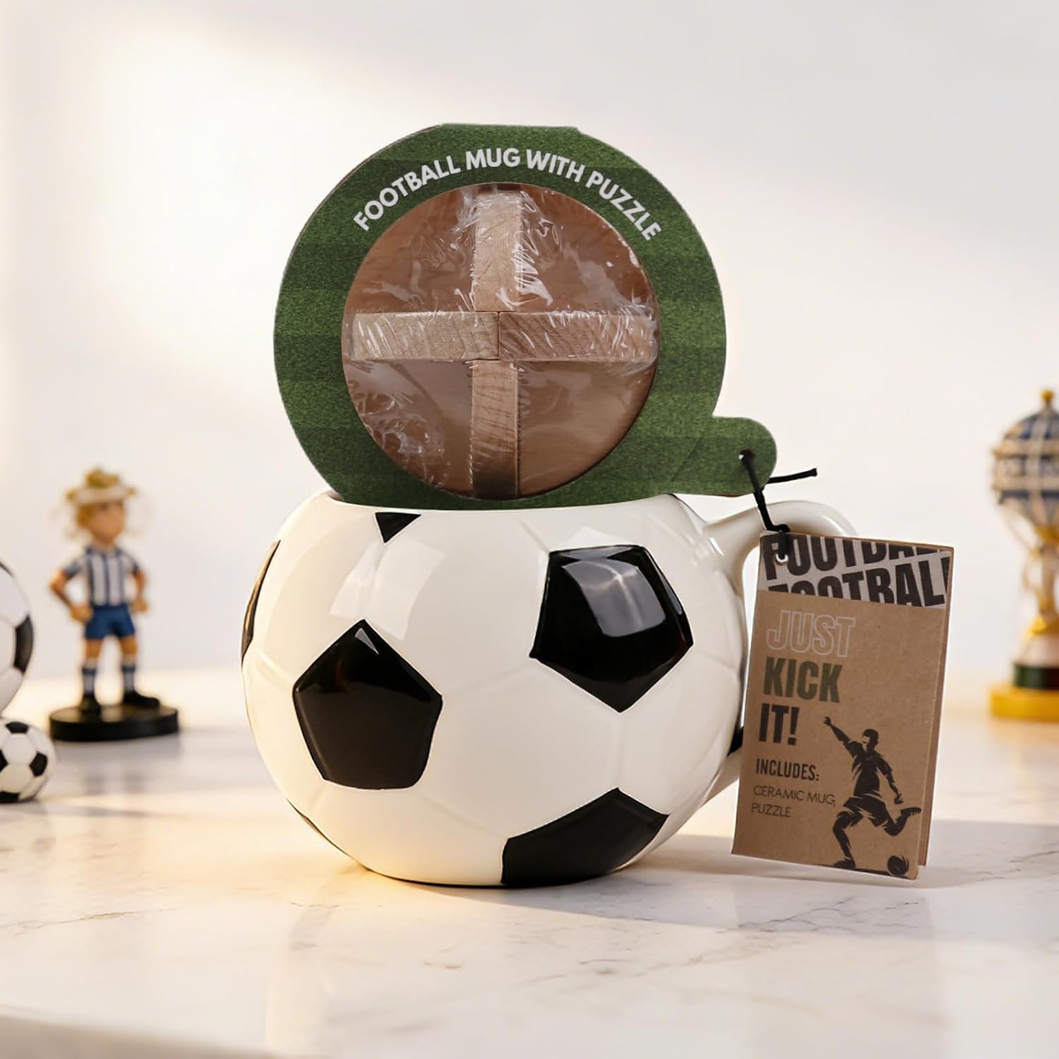 Soccer Mug & Wooden Puzzle Set - Soccer Coffee Mug, Soccer Cup Ideal Gift for Soccer Fans, Perfect for Game Day & Birthdays
