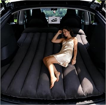 SUV Air Mattress, Inflatable Car Mattress Thickened Flocked Air Bed, Black