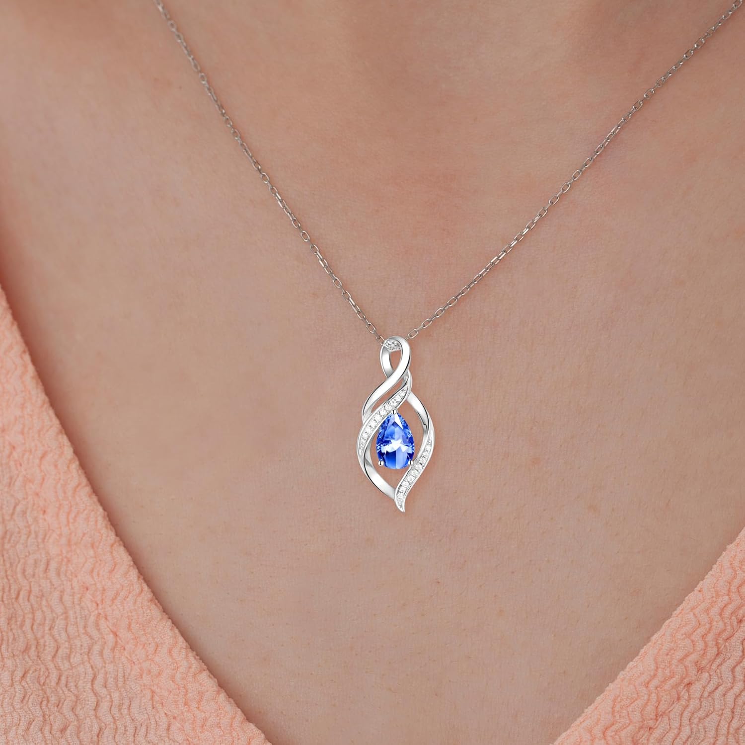 S925 Sterling Silver Birthstone Necklace for Women Teardrop Pendant Necklaces Infinity Love Birthday Gifts Jewelry for Women Anniversary Valentines Day - Image 5