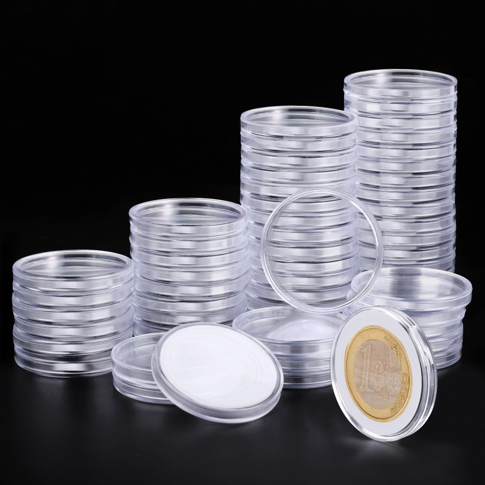 60p Clear Plastic Coin Capsules, Silver Dollar Coin Holder, 40mm Silver Coin Storage, Coin Holders for Collectors, Morgan Silver Dollar Coin Holders with Adjustable Gasket（17/20/25/27/30/33/38/40mm）