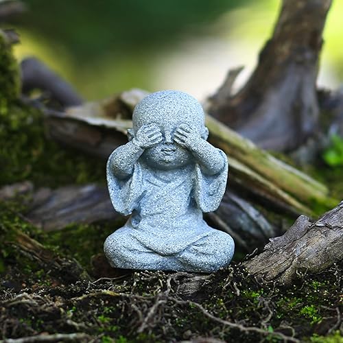 Dimleen Estatua de monjes, estatua de monjes, pequeña y bonita estatua de Buda de bebé, esculturas sonrientes de arenisca, decoración del hogar,