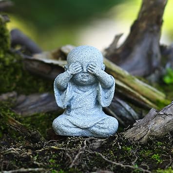 Dimleen 3/6Pcs Tiny Cute Baby Buddha Statue Monks Figurine Sandstone Smiling Sculptures Home Feng Shui Decor Creative Crafts Dolls Ornaments Delicate Buda Zen Little Bonsai Gifts 2.3IN Cover Eyes