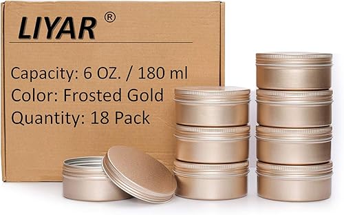 LIYAR Paquete de 18 latas de metal de aluminio de 6 onzas, latas vacías con tapa de rosca para especias (dorado esmerilado)