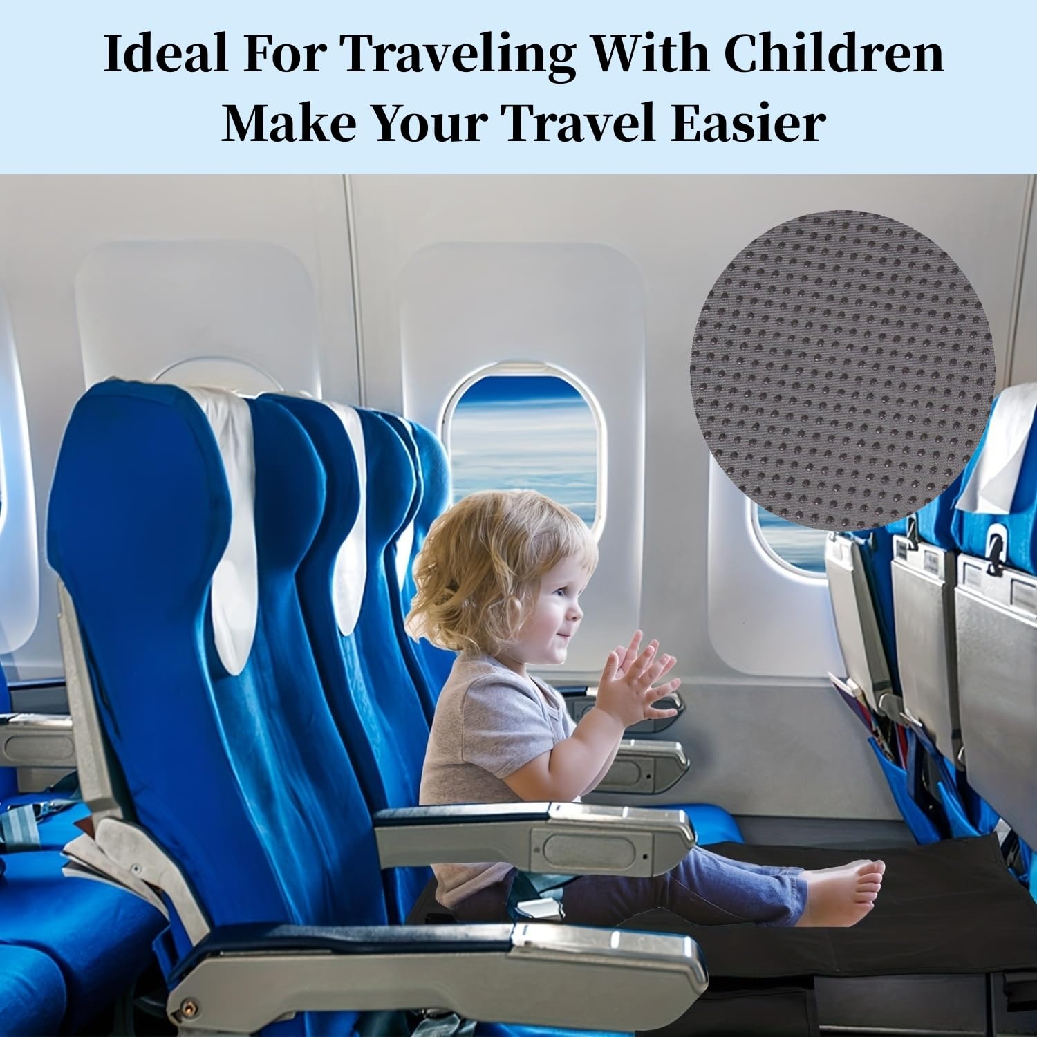 ReposapiéS de AvióN para AvióN NiñOs, Extensor de Asiento de AvióN para NiñOs, PortáTil ExtensióN de Asiento de AvióN, PortáTil Y Plegable, Apto para Viajes Cortos Y Largos, Azul 77 * 44cm