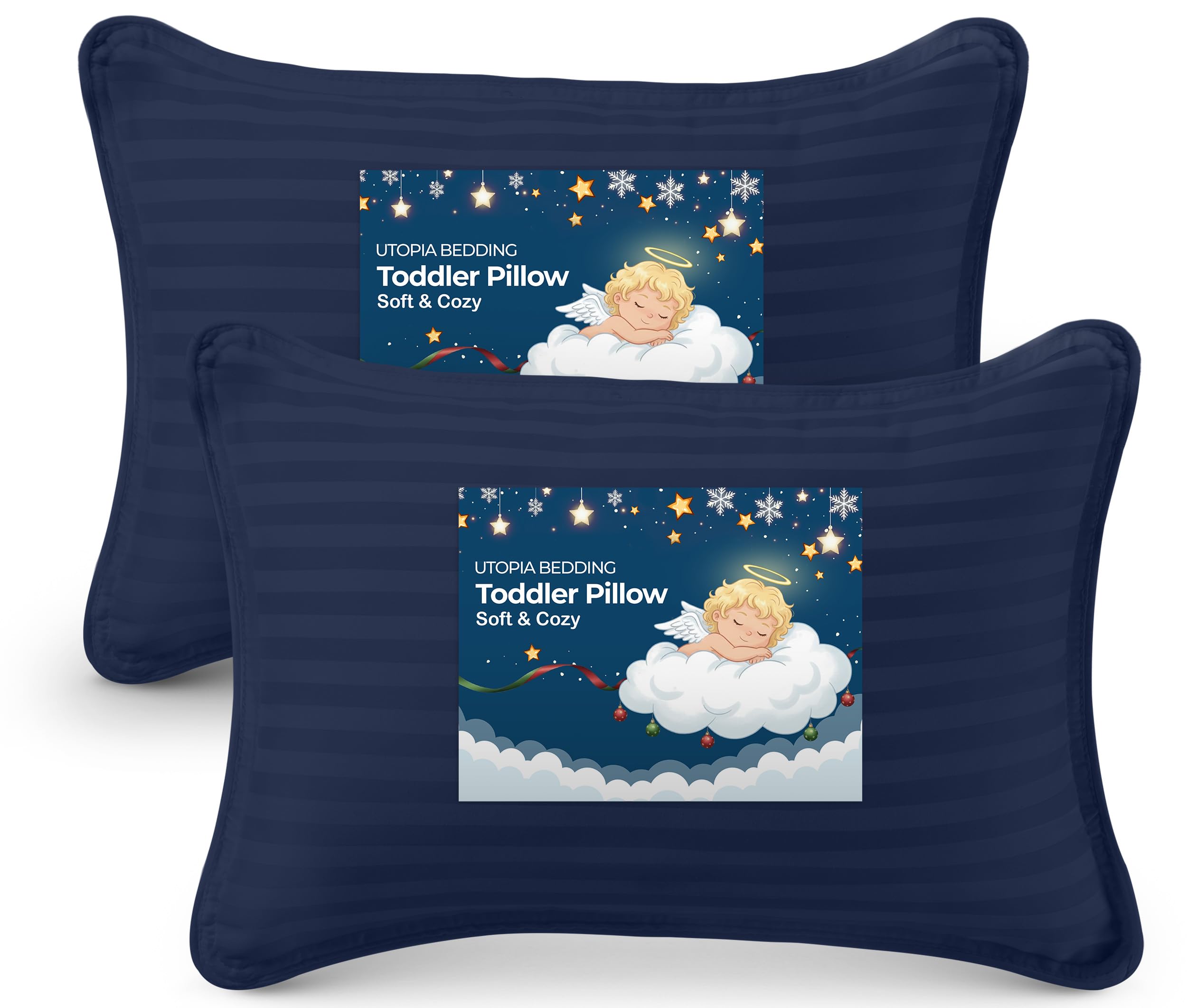 Toddler Pillow (Navy, 2 Pack), 13x18 Pillows for Sleeping, Soft and Breathable Cotton Blend Shell, Small Kids Pillow Perfect for Toddler Bed and Travel (Intended for Age 2 and up)
