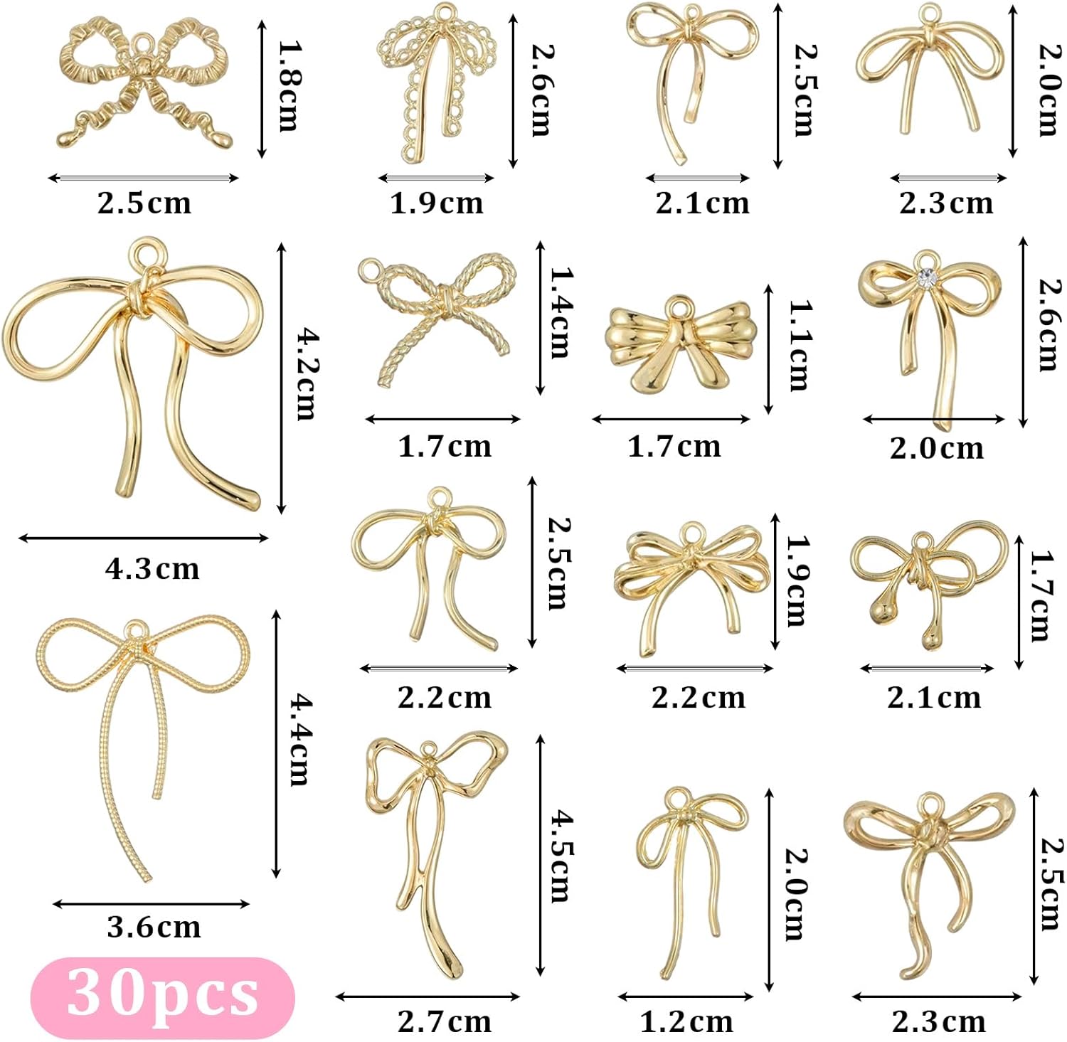 30Pcs Gold Bowknot Charms, Alloy Bow Tie Connector Charms, Bow Pendants for DIY Necklace Bracelet Earrings Connectors Christmas Jingle Bell Jewelry Making Party Accessories - Image 2