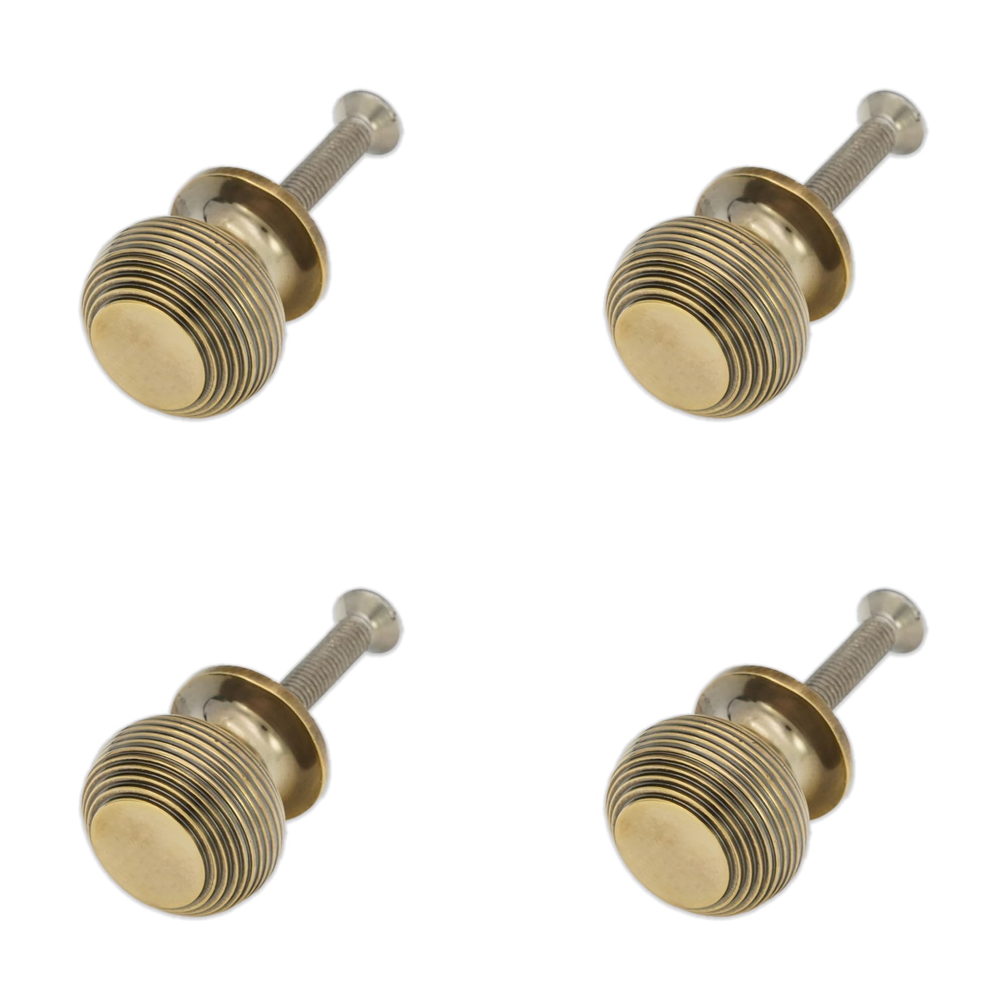 Infinity Decor Pack of 4 Traditional Style Reeded Beehive Solid Brass Cupboard Knob Aged Brass Pull Handle30mm Ideal for Drawer Cabinets Doors