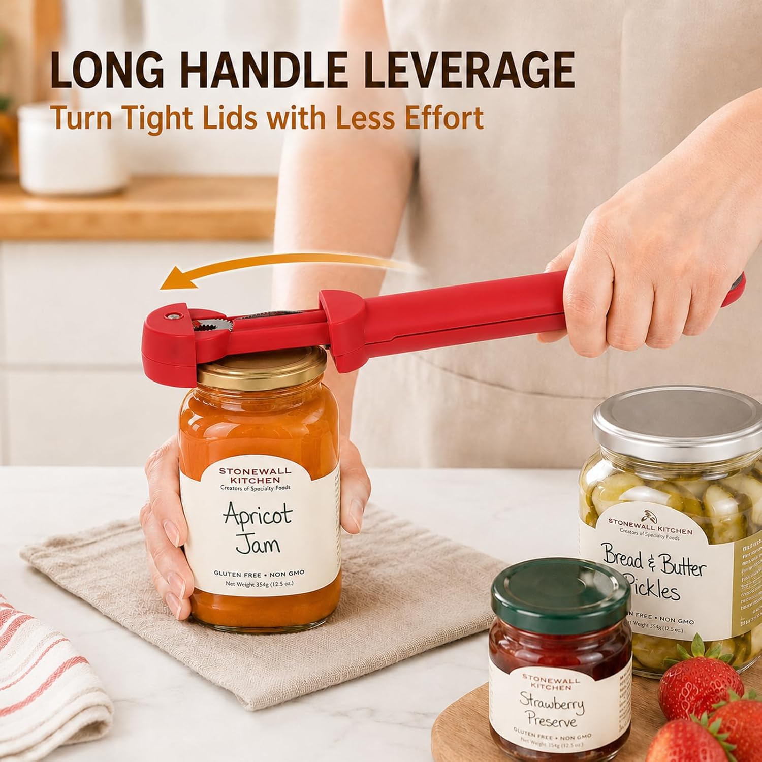 3 in 1 Adjustable Jar Opener for Tight Lids, Retractable Stainless Steel Grip Teeth, Bottle Cap & Pop Tab Opener, Easy Grip Kitchen Lid Remover Tool