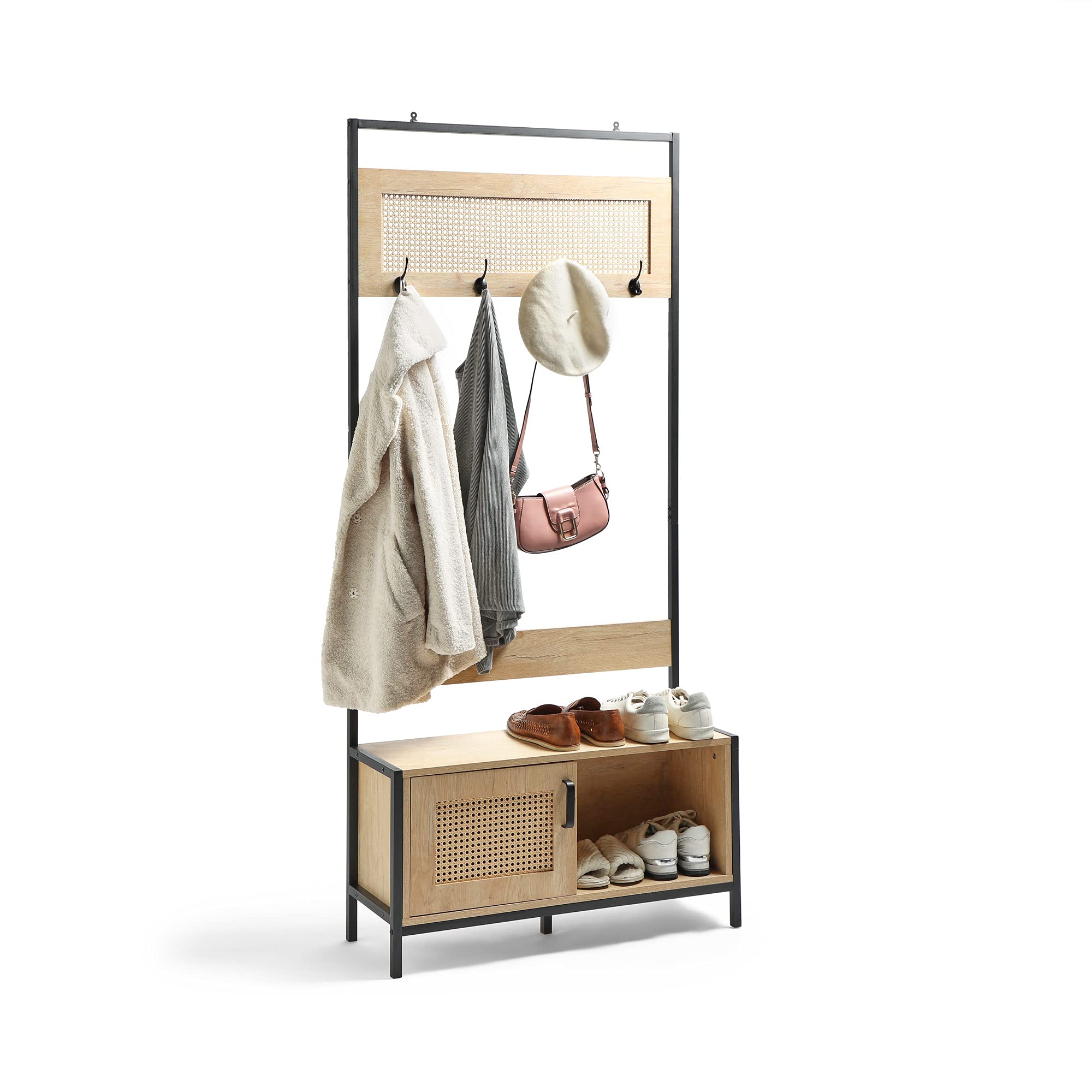 Buy VonHaus Rattan Hallway Storage Unit Coat Rack Stand w/ 4 ed Hooks