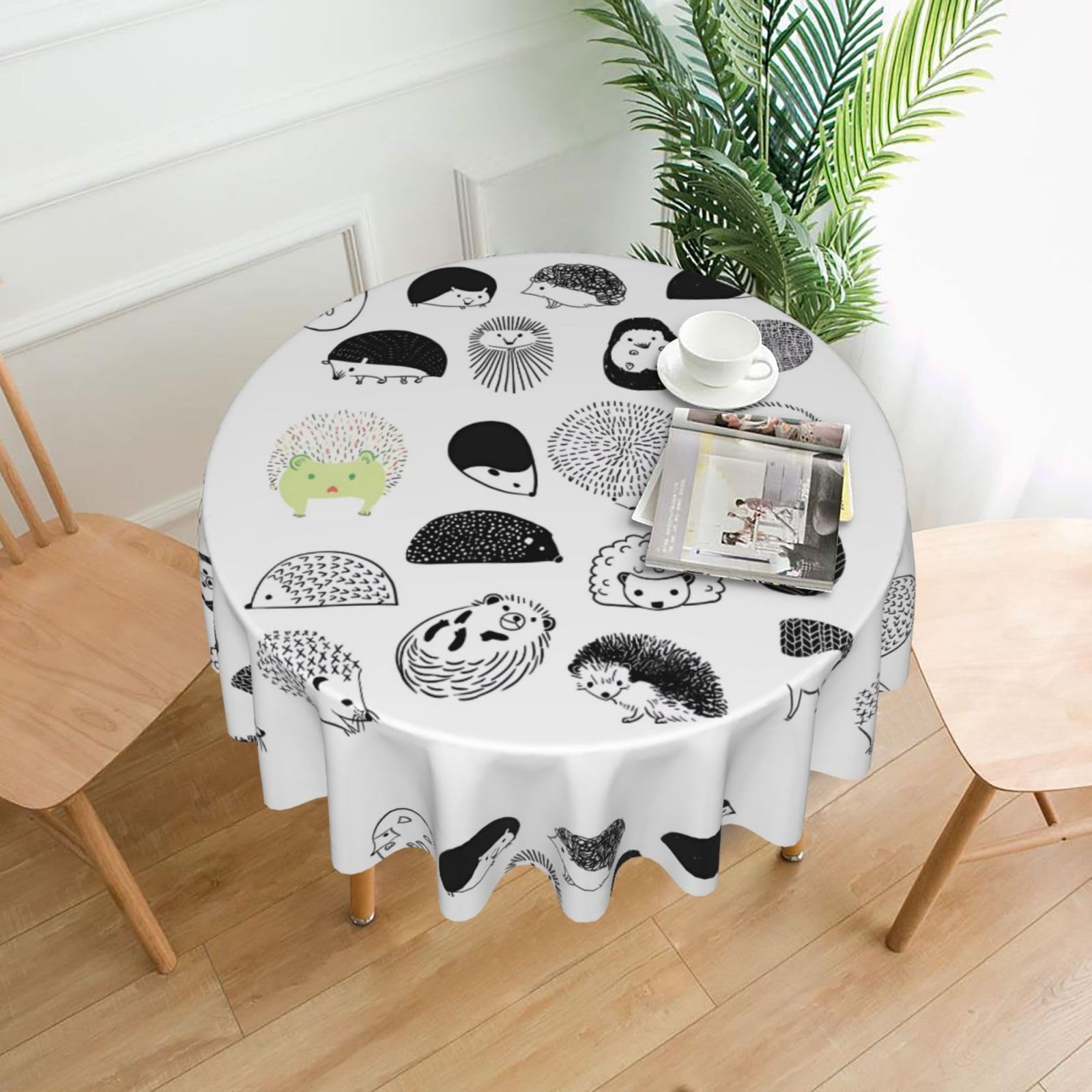 WHJSHOP Hedgehog Prints Round Table Throw 60 Inch – Waterproof Table Cover for Dining, Coffee Tables, Parties & More - Soft, Wrinkle-Resistant Table Layer