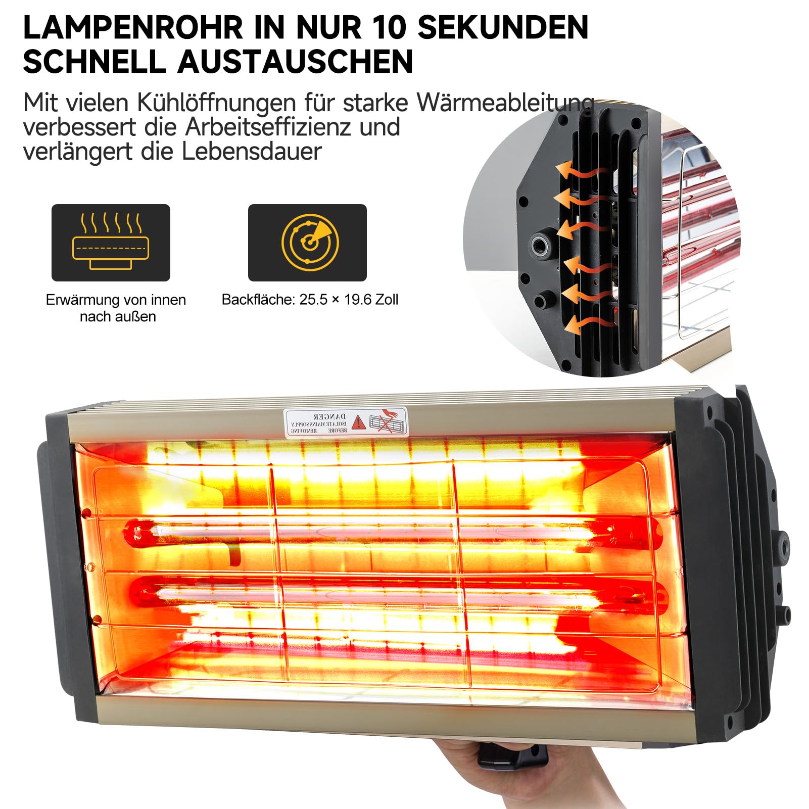 DATOUBOSS 2000W Infrarot Lacktrockner Trockner, Kurzwellen-Infrarot-Lackhärtungslampe 220V, mit intelligenter Zeitschaltuhr 0-90 für Auto Karosserie Reparatur, Lackierarbeiten(650×500MM)