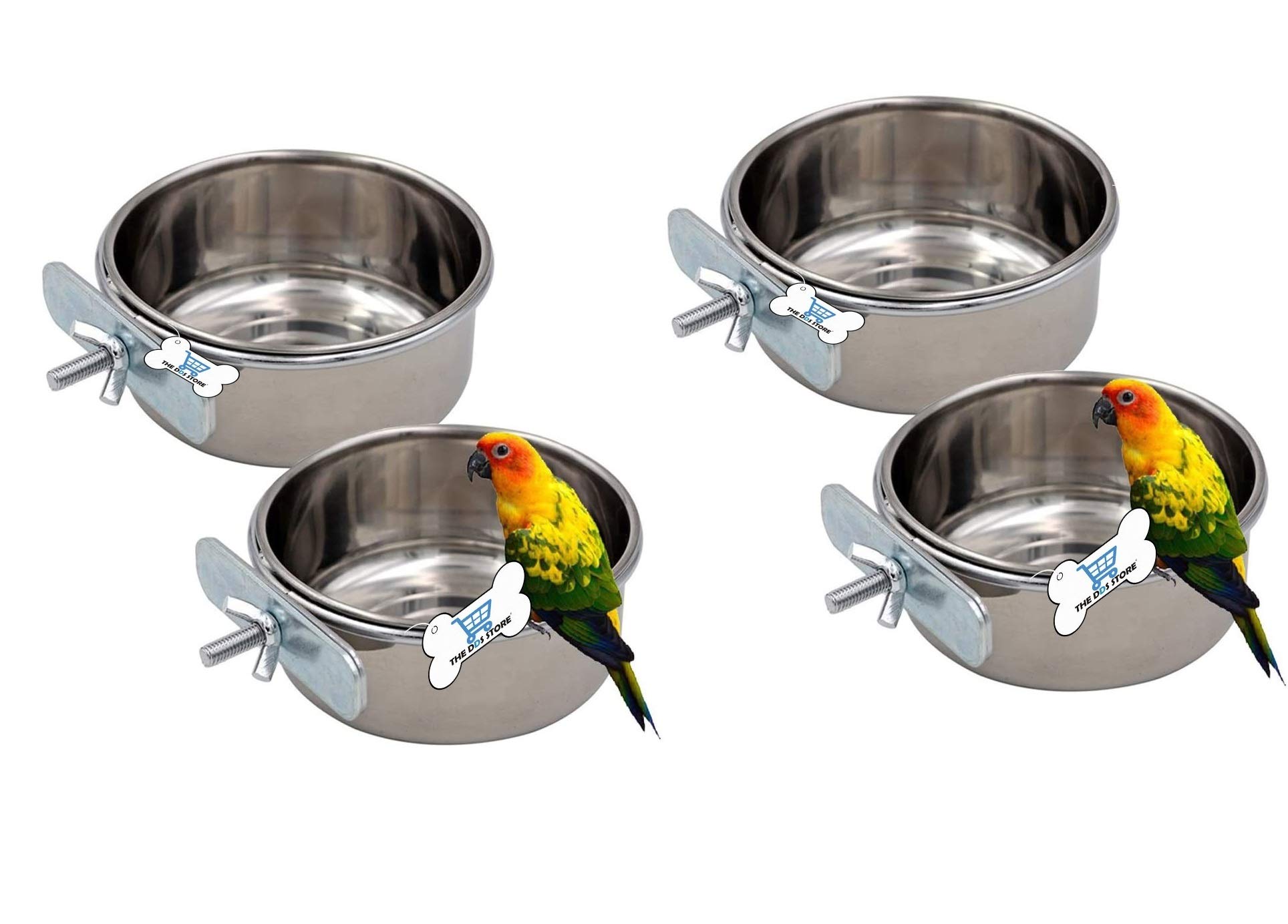 Bird Feeding Dish Cups, Parrot Food Bowl Holder-Stainless Steel Coop Cup, Bird Cage Water Bowl for Parakeet African Greys Conure Cockatiels Lovebird Budgie Chinchilla (300.ml Clamp Pack of 4) (B099PKJCY7) Amazon Price History, Amazon Price Tracker