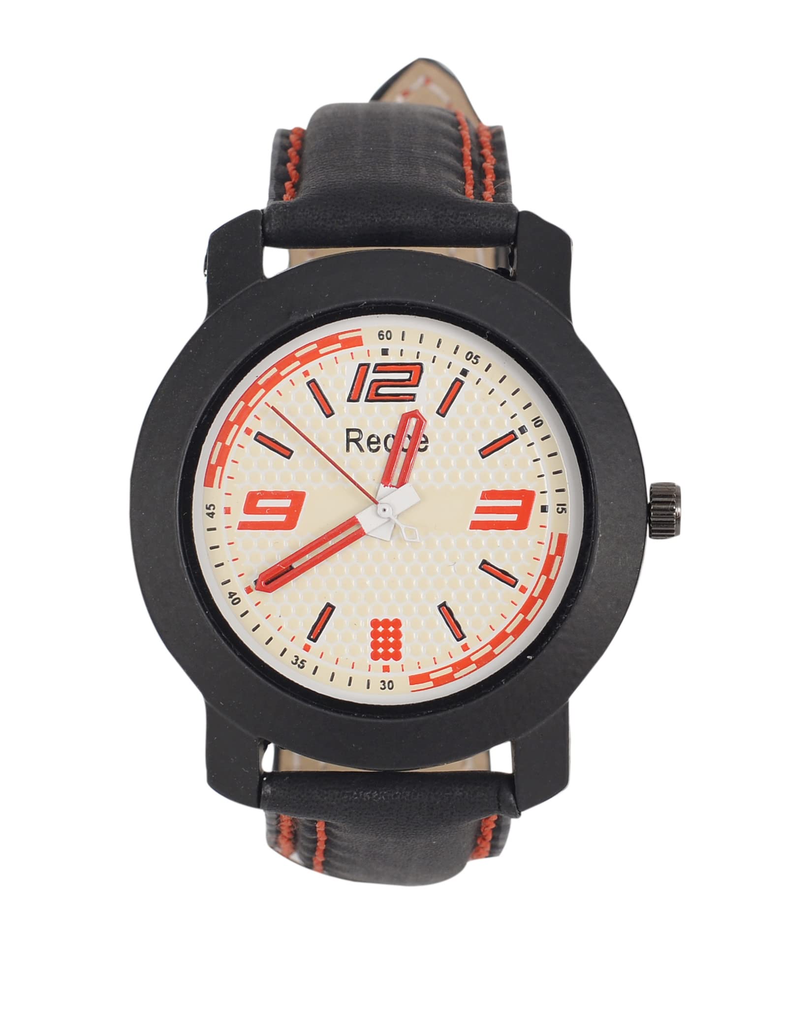Recce Mens Analog Wrist Watch with Black Rounded Case and Reddish Offwhite Dial - (RCBRB007) (B09NK1F8W4) Amazon Price History, Amazon Price Tracker