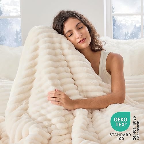 Miniatura 6 de Sasttie Juego de edredón esponjoso tamaño Queen de 3 piezas, súper suave y mullido, color blanco crema, para invierno, cálido ropa de cama de forro