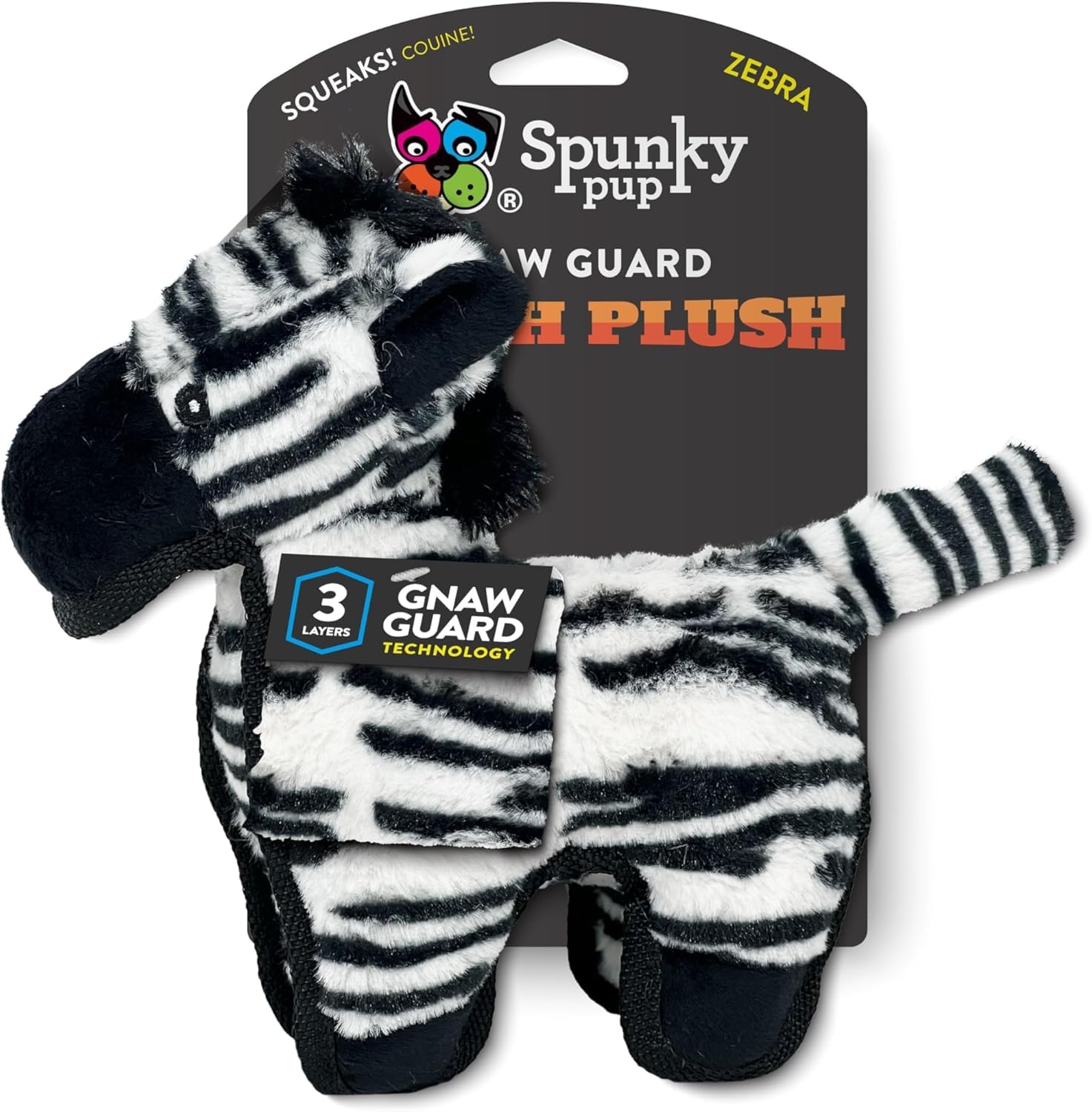 Spunky pup Tough Plush Toys for Aggressive Chewers - Durable, Triple-Layered Dog Chew Toys with Squeaker - Ideal for Medium to Large Dogs- Zebra