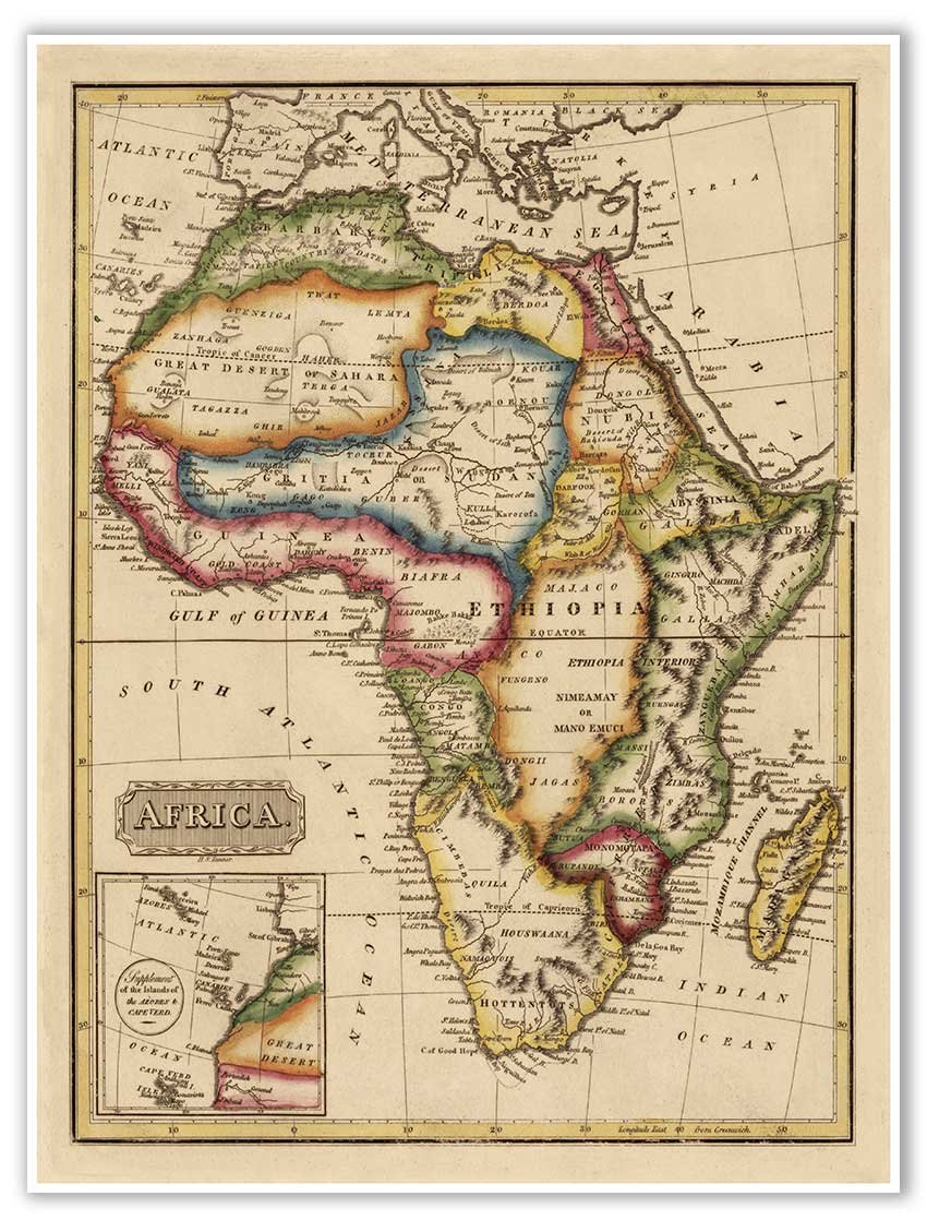Elegant Africa by Tanner circa 1822 | Art Print Poster Vintage Wall Decor | 18 x 24 inches