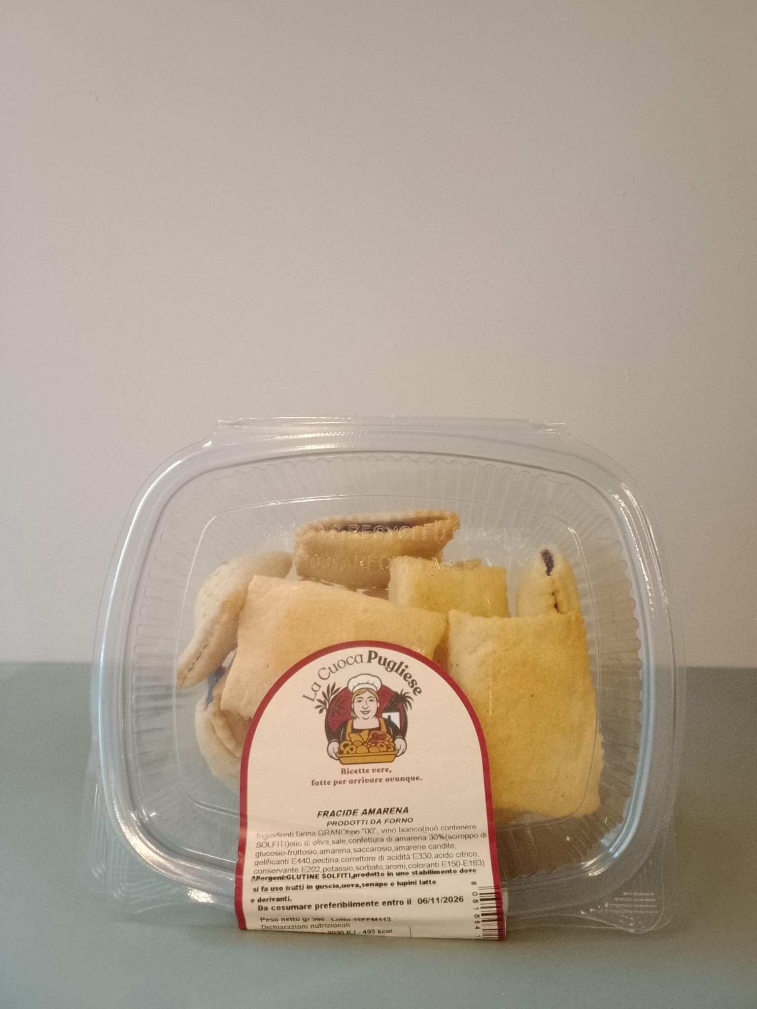 La Cuoca Pugliese - Galletas "Fracide" con Amarena y Nueces Crujientes, dulces artesanales de Apulia, con amarena y nueces, 10 x 300 g, especialidad de Apulia