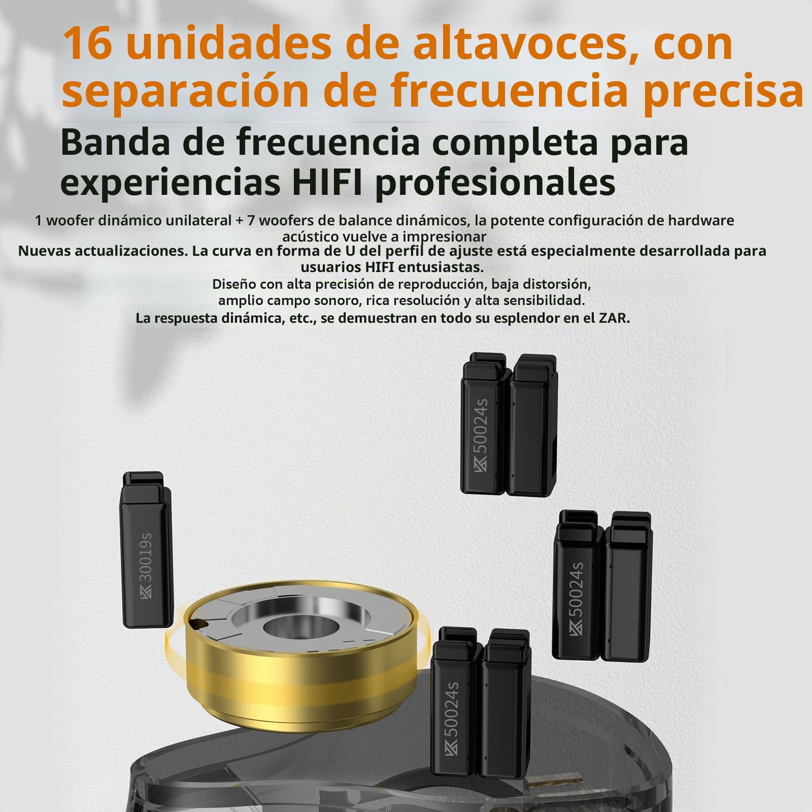 KZA COUSTICS KZ ZAR - Monitor intrauricular 1DD + 7BA Hybrid In Ear, auriculares HiFi Bass IEM, auriculares para videojuegos, cable de 2 pines, gato de 3,5 mm, músicos y audiófilos