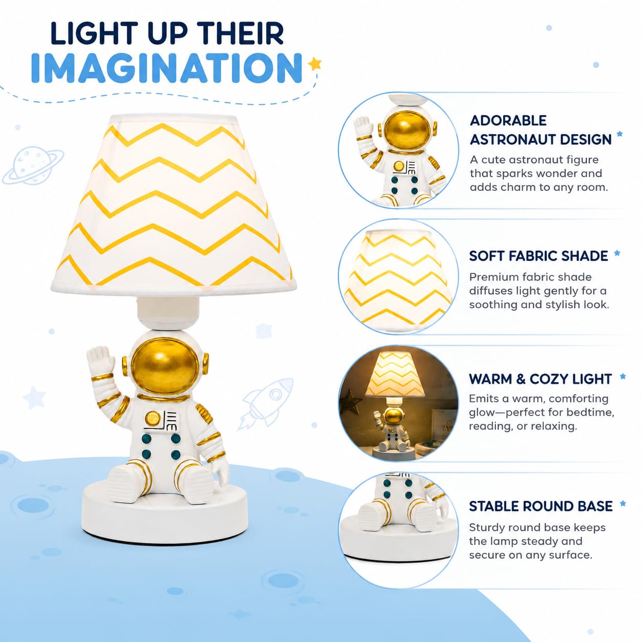 Ecliptix Lámpara de mesa para niños, adorable lámpara de escritorio estilo astronauta de 14 pulgadas, lámpara de mesa para niños, lámpara de noche de astronauta, ideal para decoración de dormitorio de
