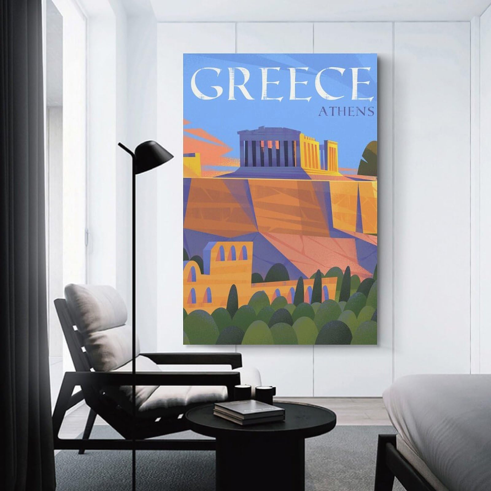 Junmoney Room Decor Wall Art Athens, Greece Illustration, 20x30inch(50x75cm), for Living Room, Lounge Or Sitting Room, Canvas Styling for A Polished Room Look
