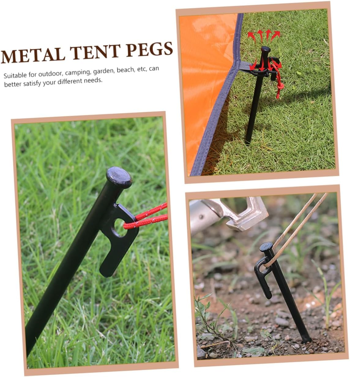 KICHOUSE Heavy Duty Tent Stakes and Metal Tarp Stakes 30cm Black Threaded Camping Ground Pegs with Storage Bag for Outdoor Tent Fixing and Windproof Shelter Anchoring