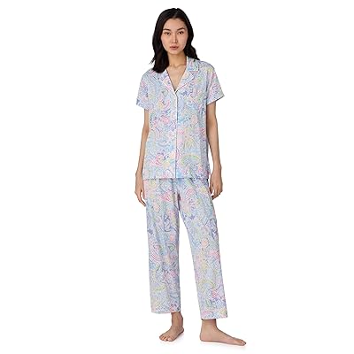 Lauren Ralph Lauren Short Sleeve Notch Collar Cropped Pant PJ Set Women