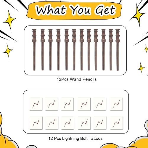 Miniatura 3 de Suministros para fiesta de mago lápices mágicos y rayos, tatuajes temporales para fiesta de cumpleaños temática de mago, regalos de Halloween,